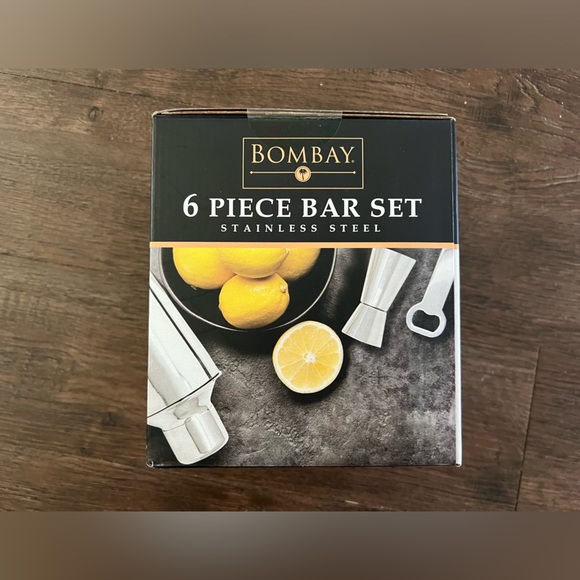 NIB Bombay 6 Piece Bar Set New Bucket Shaker Jigger Tongs Bottle Opener - Picture 4 of 5